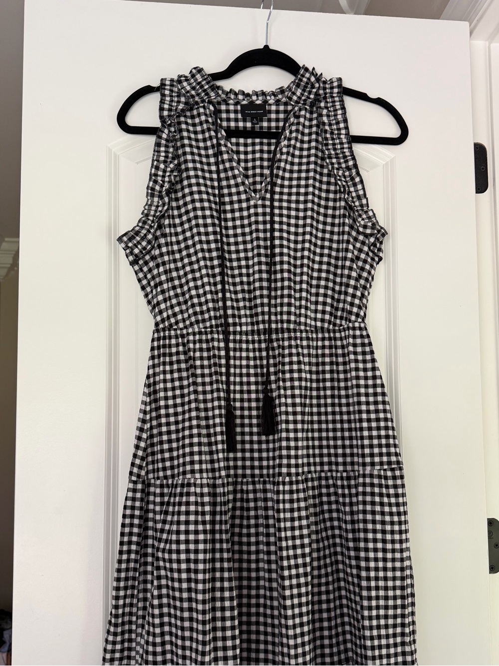 Who What Wear Black & White Gingham Tiered Maxi Dress